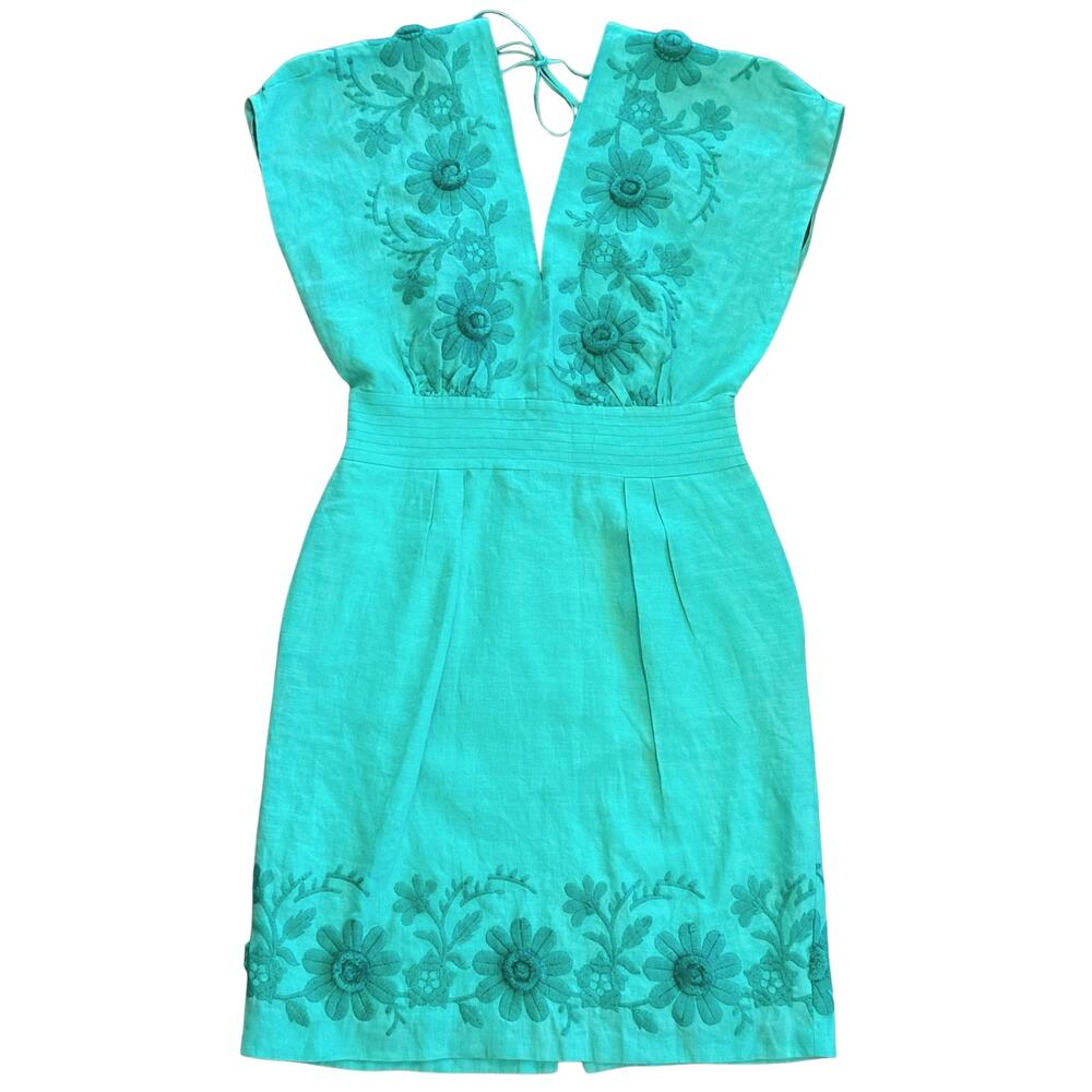 Vintage Milly of New York Embroidered Linen Dress Size 8